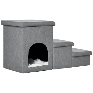 PawHut Scaletta per Cani e Gatti a 3 Gradini con Casetta e Box