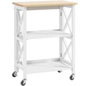 HOMCOM Carrinho de Cozinha Dobrável Carrinho de Serviço com Rodas e Prateleiras de 2 Níveis 60x40x84cm Branco