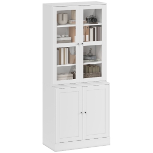 HOMCOM Bibliothèque Vitrine Blanc MDF Multi-Rangement