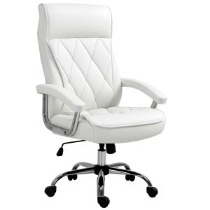 Vinsetto Bürostuhl, ergonomischer Schreibtischstuhl, höhenverstellbarer Drehstuhl mit Wippfunktion, Rautenmuster, Kunstleder, gepolsterter Chefsessel, Weiß