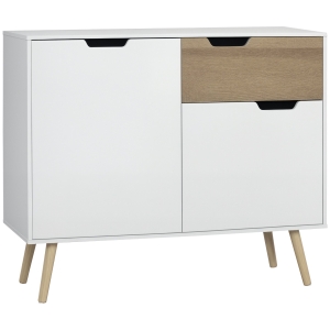 HOMCOM Buffet Scandinave Blanc Pieds Bois Massif 98x39x81,5 cm