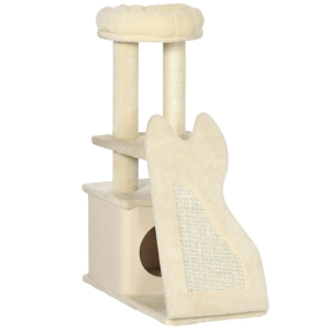 PawHut Arbre à Chat Sisal Beige avec Maisonnette et Lit 83cm