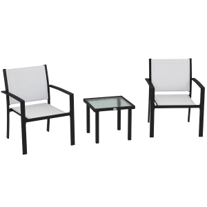 Outsunny Set Tavolino e 2 Sedie Impilabili Tessuto Grigio Chiaro
