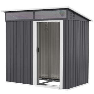Outsunny Cabane de Jardin, Abri de Rangement avec Fenêtres, Ouvertures de Ventilation, Porte Coulissante, Acier imperméable, Résistant aux Intempéries, Gris Foncé