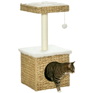 PawHut Arbre Chat 2 Niveaux Jacinthe d'Eau Niche+Sisal+Plateforme