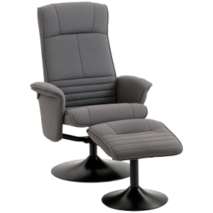 HOMCOM Relaxsessel mit Fußhocker, verstellbare Rückenlehne, 69 cm x 71 cm x 104 cm, Dunkelgrau + Schwarz