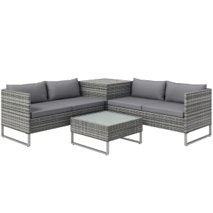 Outsunny Set da Giardino 4 Pezzi con 2 Divani 2 Posti, Tavolino da Caffè e Tavolino Alto, in Acciaio e Rattan