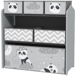 ZONEKIZ Étagère Enfant 6 Bacs Amovibles Tissu Gris 63x30x66cm