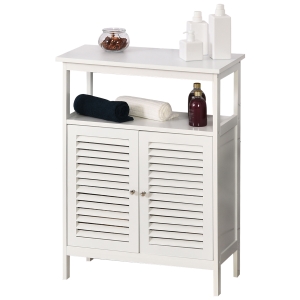 kleankin Meuble Salle de Bain Blanc MDF 2 Étagères et Armoire