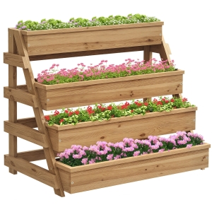 Outsunny Fioriera Rialzata a 4 Livelli in Legno di Abete con Fori
