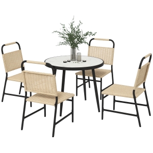 Outsunny Set de dining din 5 piese din ratan pentru terasa, Masa