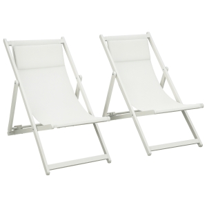 Outsunny Conjunto de 2 Espreguiçadeiras Dobráveis de Alumínio com Encosto Ajustável em 5 Posições e Apoio de Cabeça 60x100x85 cm Branco