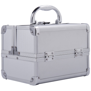 HOMCOM Maletín Maquillaje Profesional Estuche de Cosmético Portátil con Bandejas de 3 Niveles y Espejo 2 Llaves para Joyero Manicura Viaje 20x15x15 cm Plateado