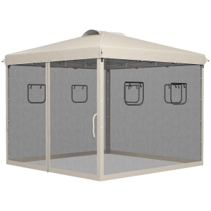 Outsunny Tonnelle Pliante 3x3m Beige Métal Réglable avec Filet