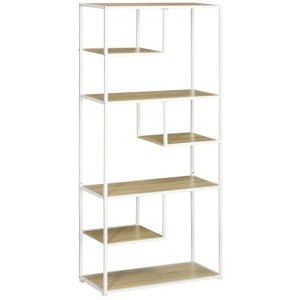 HOMCOM Bibliothèque étagère de rangement à 7 niveaux cadre en acier style industriel 83 x 34 x 180 cm chêne