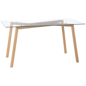 HOMCOM Mesa de Comedor para 6 Personas con Encimera de Cristal y Patas de Acero Efecto Madera 150x75x76 cm Transparente