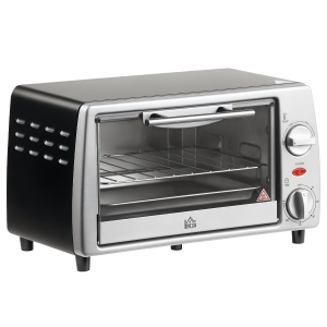 HOMCOM Horno Eléctrico de Sobremesa 10 Litros 750W Mini Horno Tostador con Temperatura hasta 230 ℃ Temporizador 60 Minutos Bandeja y Rejilla 36,5x26x22 cm Plata