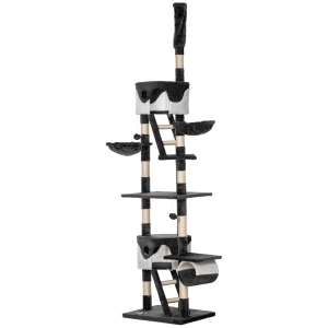 PawHut Arbre à Chat Réglable 240-260cm avec Hamacs Gris/Blanc