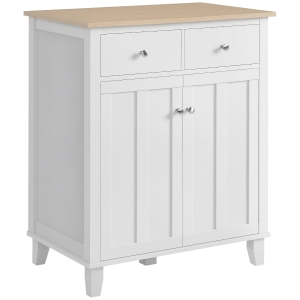 HOMCOM Buffet Blanc/Bois 2 Portes 2 Tiroirs