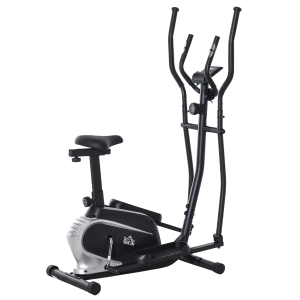 HOMCOM Bicicleta Elíptica con Resistencia Magnética Ajustable de 8 Niveles Bicicleta de Fitness con Sillín Regulable Pantalla LCD Pulsómetro y Soporte para Móvil para Casa Gimnasia 103x62x151 cm Negro