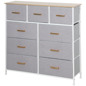 HOMCOM Commode Moderne 9 Tiroirs Tissu Gris 100x30x99 cm