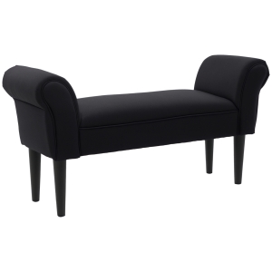 HOMCOM Banco Pie de Cama, Taburete Pie de Cama Tapizado en Lona con Patas de Madera, Reposabrazos y Asiento Acolchado, Estilo Moderno, Banco para Dormitorio, Entrada, Pasillo, Negro