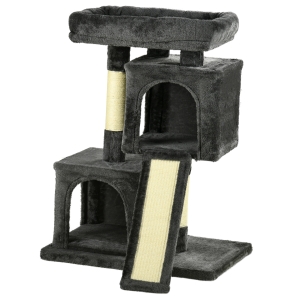 PawHut Arbre à Chat Compact Gris Foncé avec Grottes