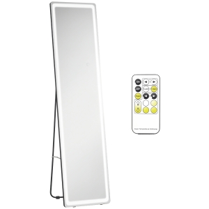 HOMCOM 2 in 1 Standspiegel mit LED-Licht, freistehend, Aluminium, einstellbares Licht, 40 cm x 37 cm x 157,5 cm
