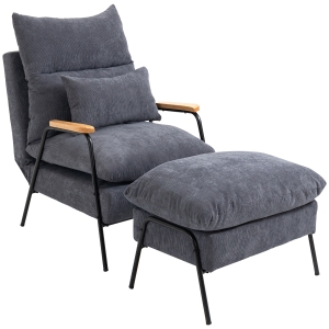 HOMCOM Sillón de Relax con Reposapiés Sillón Reclinable con Respaldo Ajustable Tapizado en Pana 68x91,5x88 cm Gris