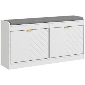 HOMCOM Banco de zapatos, banco de almacenamiento, asiento acolchado, cajón abatible, diseño con líneas 106 x 24 x 52,5 cm, blanco