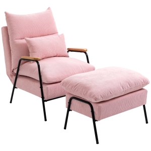 HOMCOM Sillón de Relax con Reposapiés Sillón Reclinable con Respaldo Ajustable Tapizado en Pana 68x91,5x88 cm Rosa