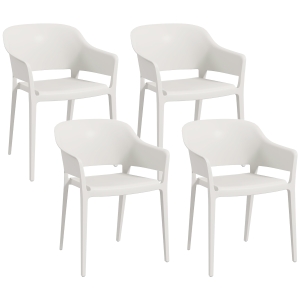 Outsunny Set 4 Scaune Gradina Plastic PP – Spatar inalt, Cotiera, Rezistente UV