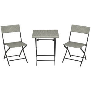 Outsunny 3-tlg. Gartensitzgruppe, 2 Klappstühle, 1 Klapptisch, Rattanoptik, Metallrahmen, hellgrau
