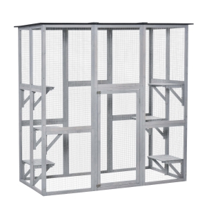 PawHut Wooden Catio Cat Enclosure with Roof, 180x98x180cm