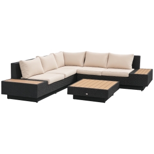 Outsunny 4-tlg. Luxus Polyrattan Gartengarnitur Gartenmöbel Garten-Set Sitzgruppe Loungeset Loungemöbel inkl. Ablagen und Beistelltisch Sitzkissen Schwarz