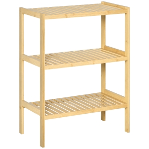 HOMCOM Scaffale Multiuso a 3 Ripiani Salvaspazio in Bambù, Mensola per Bagno, Salotto e Cucina, Facile da Montare, 62x33x80cm, Colore Naturale