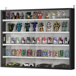 HOMCOM Vitrine murale pour objets de collection 4 étagère réglables en hauteur et 2 portes coulissantes 80 x 9,5 x 60 cm noir