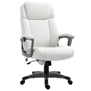 Vinsetto Massage-Bürostuhl 6-Punkt-Massage-Drehstuhl ergonomischer Stuhl Einstellbare aus Kunstleder mit gewölbter Kopfstütze und Armlehne Weiß 70 x 76,5 x 114-124 cm