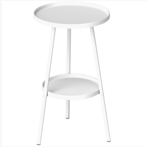 Outsunny Mesa de Jardim Redonda de 2 Níveis Mesa de Exterior Ø32x51 cm com Bandeja Inferior e Estrutura de Metal Branco
