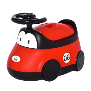 HOMCOM Orinal para Bebé de 6-36 Meses Orinal Infantil WC Aprendizaje Entrenamiento Portátil en Forma de Automóvil con Tapa y Volante Fácil de Limpiar 40x27,5x29,1 cm Rojo