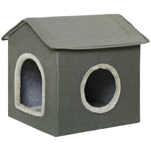 PawHut Casa para Gatos Cueva para Gatos con 2 Puertas y Cojín Lavable 39x43,5x40,5 cm Gris