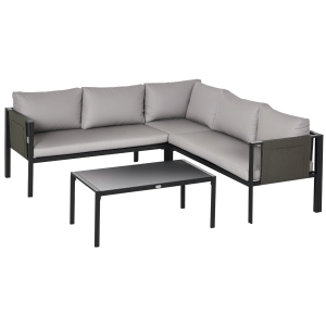 Outsunny Set 4pz 2 Divani Poltrona Angolare e Tavolino da Caffè