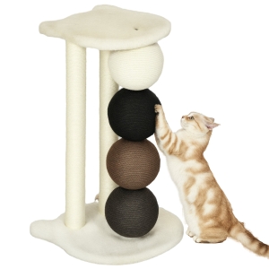 PawHut Kratzsäule für Katzen, Katzenkratzbaum Kratzbaum mit Plattform, Kratzstamm mit 2 Sisalpfosten und 4 Sisalbällen, Katzenkratzer Spielzeug, 38 x 38 x 64 cm