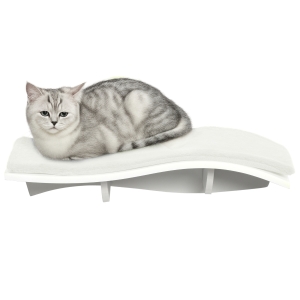PawHut Katzen Kletterwand Katzenhängematte Katzenbett Wand Katzenregal Wandmontage Katzenmöbel Plüsch MDF Weiß 53 x 28 x 12 cm