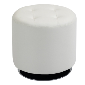 HOMCOM Reposapiés Otomano Giratorio Taburete Puff Redondo Tapizado en Piel Sintético de Estilo Moderno para Dormitorio Entrada Salón Ø45,5x44,5 cm Blanco
