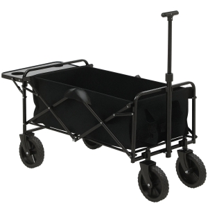 Outsunny Cărucior de Grădină Pliabil 4 Roți material textil detasabil mânecă telescopică Inclinație reglabilă Tavă Rabatabilă negru