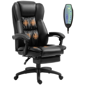 Vinsetto Scaun de birou, Scaun directorial, Scaun pivotant, cu functie de masaj, functie de inclinare, piele artificiala, spuma, plastic PP, nailon, negru, 68,5 x 68,5 x 119-127 cm