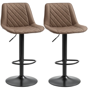 HOMCOM Conjunto de Bancos de Bar Estofados em PU Bancos Altos de Sala de Jantar com Altura Ajustável Assento Giratório e Apoio para os Pés Carga Máxima 120kg 46,5x51x86-106cm Marrom