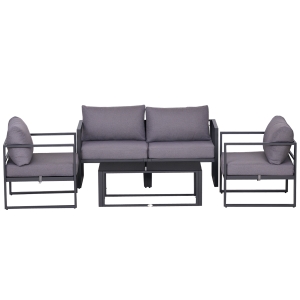 Outsunny Ensemble Salon de Jardin Design Contemporain Style Yachting 4 Places avec Coussins et Table Basse Plateau Verre trempé alu. Gris