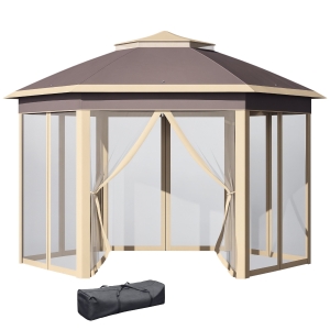 Outsunny Gazebo Pieghevole 4x3.4 m con Zanzariera e Doppio Tetto
